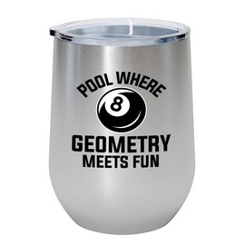 Billiard Silver Edition Wine Tumbler 12oz - Where geometry - Pool Player Gifts Table Rail Balls Chalk Cue Sticks