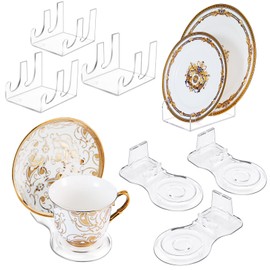 8 Pcs Acrylic Dinnerware Display Stand 4 Pcs 2 Tiers Acrylic China Plate Display Stand Clear Dinnerware Easel Plate Holder for Display and 4 Pcs Transparent Plastic Tea Cup Display Stand for Displaying