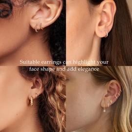 Halora 4 Pairs Hoop Earrings Gold Silver Set Small Cubic Zirconia Hoops Earrings Women's Jewellery Gifts, Bronze, Cubic Zirconia