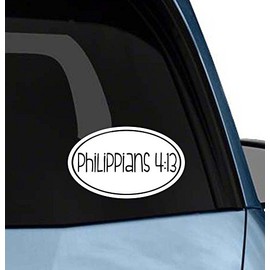 Philippians 4:13 I can do All Things Through him who Gives me Strength Euro Oval Inspirational Bible Verse Vinyl Sticker Religious Bumper Decal Car Window Sticker Die-Cut (no Background Color)