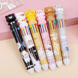 MOZXIRZ 6 Pcs Cute Cat Multicolor Ballpoint Pens 10-in-1 Retractable Pen Cartoon Kitty Pen Kawaii Colored Ballpoint Pens for Kids Boys Women Men Office School Supplies (6Pcs Cat)