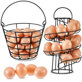 Zubebe 2 Pcs Egg Basket Storage, Spiral Fresh Egg Collecting Holder Countertop Metal Wire Rack Functional Dispenser for Kitchen Display(9.4'',handle Style)