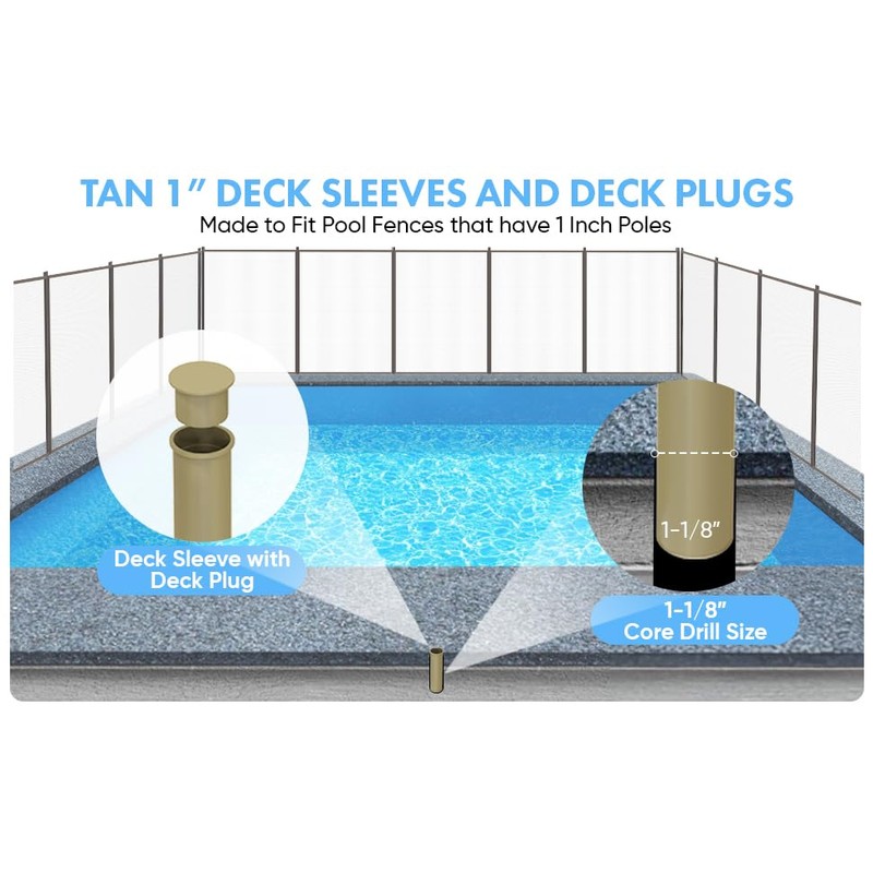 ALLSAFE Pool Fence Deck Sleeves & Hole Caps - Tan