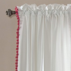 Lush Decor Pom Window Curtain Panel, 84 x 50, Pink, 84 in x 50