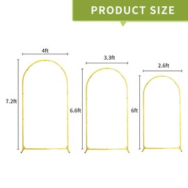 FSMIWSWI Metal Arch Backdrop Stand Set of 3, (7.2FT/6.6FT/6FT) Stable Square Tube Gold Backdrop Arch Stand for Birthday, Party, Wedding, Baby Shower, Decoration, DD-003