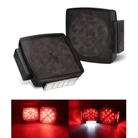 Partsam Pair Slim Square LED Trailer Light Submersible Tail Lights 15 Red 4 White LEDs 5050 SMD Stop Turn Tail with Side Clearance and License Lights for Under 80" Boat Trailer 12V IP67 Smoke Lens