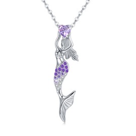 Cuoka Mermaid Necklace 925 Sterling Silver Purple Mermaid Pendant Necklace Ocean Theme Ariel Mermaid Jewelry for Women Mermaid Lover
