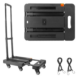 Biugaaufai Folding Hand Truck with 6 Wheel, 300 lbs Foldable Dolly Cart with 2 Lashing Straps, Versatile, Foldable & Easily Portable Luggage Cart and Utility Cart for Moving, Shopping
