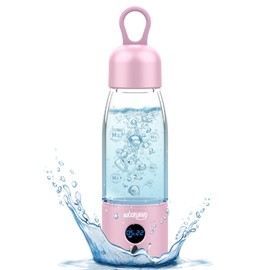 Hydrogen Water Bottle 5000PPB: 11.2oz Glass Hydrogen Water Bottle Generator with PEM/SPE Tech, Fast 8-Min Hydrogen Infusion, LED Display, Portable Hydrogen Water Cup for Health & Wellness (Pink)