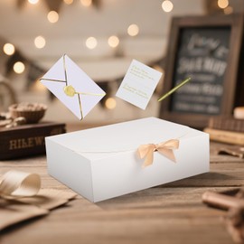 WLUSEAXI 10 Pack White Gift Boxes with Lid,Bridesmaid Proposal Box with Cards and Envelopes Metal Pen Sticker for Groomsmen Proposal,Birthday,Wedding, Mother's Day10.6×8×3.1 Inch