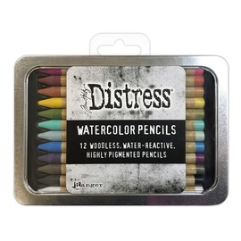Ranger Ink Tim Holtz Distress Watercolor Pencils - Set 1 - Pack of 12 - and Detailer Water Brush