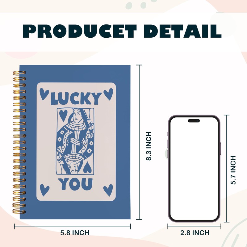 BearCake Funky Retro Y2K Blue Preppy Notebook, Lucky You Poker