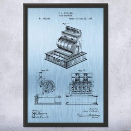 Framed Cash Register Print, Business Art, Store Decor, Cashier Gift, Retail Manager, Accountant Gift, Book Keeper Blue Steel (18x24)