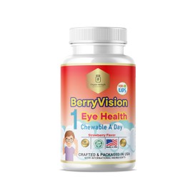 Organic Strength Kids Eye Health 1 Chewable Tablet A Day Halal Vitamins Strawberry Flavor 60 Servings for Age 4-12.