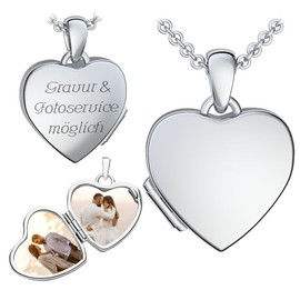 Amoonic Photo Locket Heart in Silver 925 and Gold/Rose Gold Plated I Women's Heart Locket for Opening Pictures with Photo Upload Service and Engraving, Sterling Silver, No Gemstone