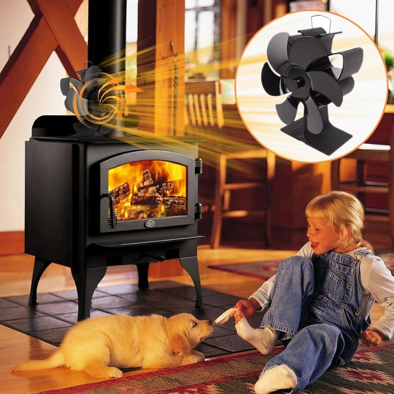 WuYan Stove Fan, Fireplace Tool with 6 Blades, No Electricity,