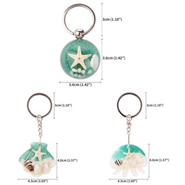 FM FM42 6PCS Turquoise Glow in the Dark Turtle Starfish Seashell Dolphin Jellyfish Round Keychain