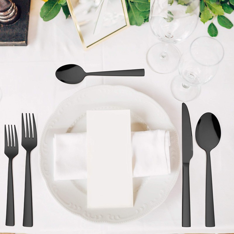 LIANYU 20-Piece Black Silverware Set with Tray, Stainless Steel Square