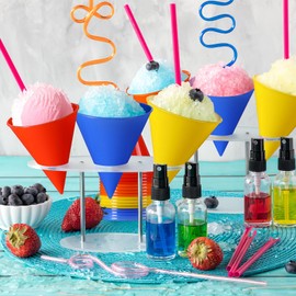 Zubebe 16 Pcs Reusable Snow Cone Cups 6 Oz, Durable Plastic Cup Muti-color Leakproof Shaved Ice Cups Ideal for Slushies, Shaved Ice Syrup, or Juice