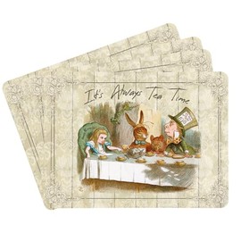 Set of 4 Placemats - Alice's Adventures in Wonderland - Tea Party Design