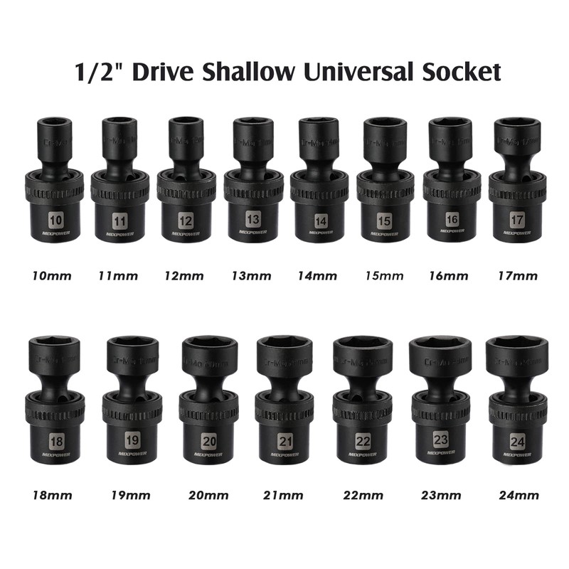MIXPOWER 15-piece 1/2" Drive Shallow Universal Impact Socket Set, 6