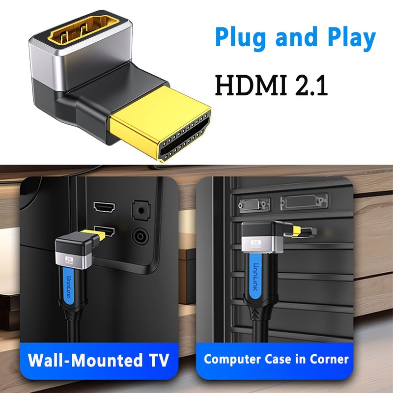 vgggrd 2 Pack HDMI Angle Adapter, 270 Degree 8K Male