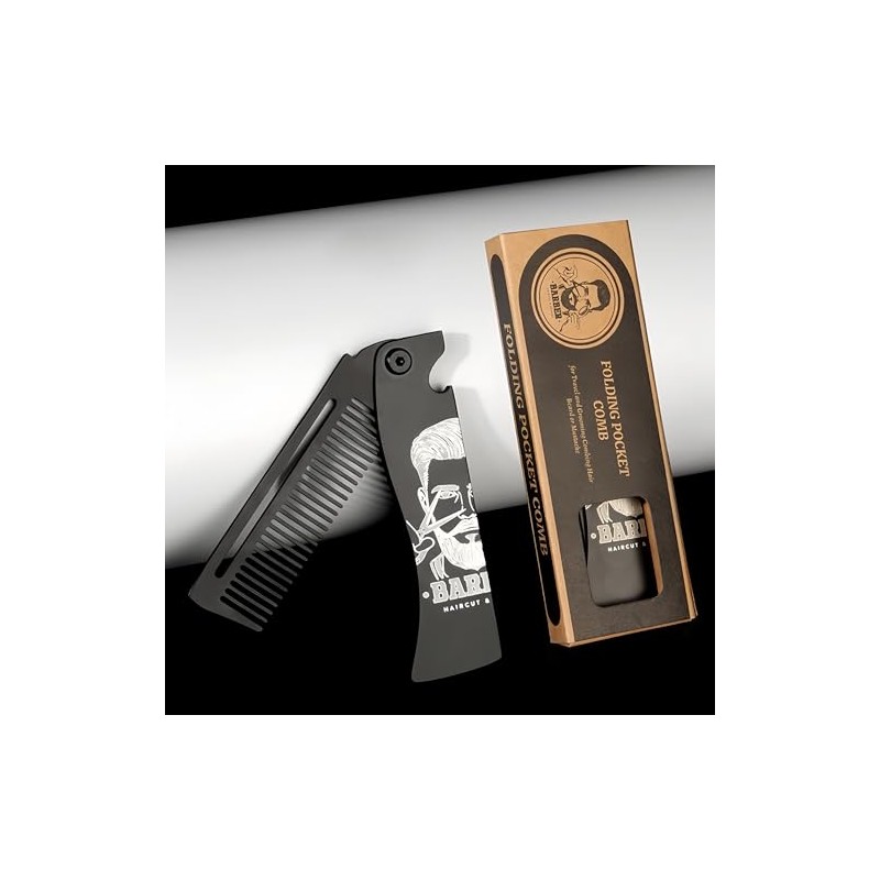 Metal Hair & Beard & Mustache Comb, Multifunctional Folding EDC
