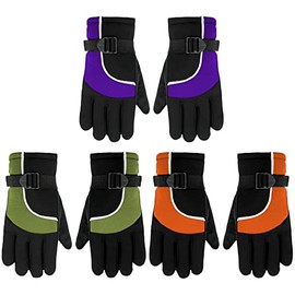 SATINIOR 3 Pairs Waterproof Kids Winter Gloves Windproof Warm Ski Gloves Cold Weather Children Snow Gloves Adjustable Non-Slip Kids Gloves for Boys Girls (Orange, Army Green, Purple), 6-12 years