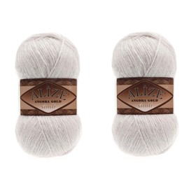 Alize Angora Gold Simli 5% Metallic 20% Wool 75% Acrylic Lot of 2 skn 200gr 1100 ydsYarn Thread Crochet Lace Hand Knitting Turkish Yarn (599 Bone)