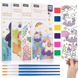 Watercolour Colouring Book with Water Tank Brush for Children, DIY Watercolour Painting Paper, Watercolour Drawings, Bookmarks, Pocket Watercolour Book from 3 Years, Mermaid
