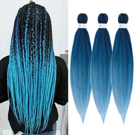 Pre-Stretched Braiding Hair Ombre Blue Braiding Hair Extensions 26 Inch 3 packs Hot Water Setting Professional Soft Yaki Synthetic Crochet Braids