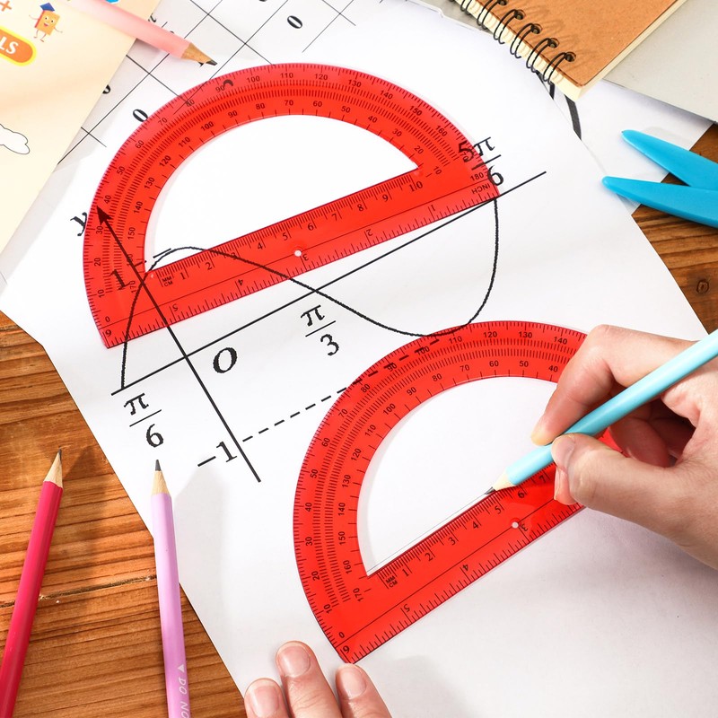 EBOOT Plastic Protractor Math Protractors 180 Degrees, 6 Inch, Pack