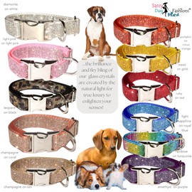 Handmade Real Rhinestone Dog Collars, 1000's of Color Options, Crystal Jeweled Dog Collars for Medium Large and Small Giant Dogs, Diamond Dog Collar, Bling Dog Collars (1" W x 12-17" L)