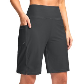 G Gradual Women's 9" Long Swim Board Shorts with Pockets High Waisted Knee Length Beach Swimming Shorts for Women with Liner(Dark Grey,L)