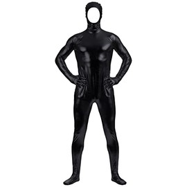 Aniler Unisex Shiny Metallic Open Face Zipper Stretchy Zentai Bodysuit (XX-Large, Black)