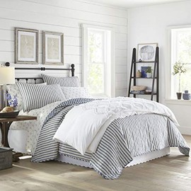 Stone Cottage Willow Way Ticking Stripe Cotton Quilt Set, Twin, Blue