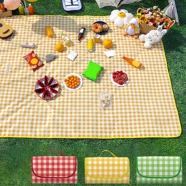 Large Checkered Picnic Mat - 6-Person, Foldable, Portable Outdoor Blanket Picnic Mat Yellow 3ea