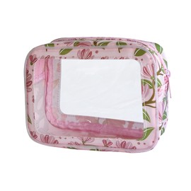 TotePrint Blue PVC Cosmetic Bag - Waterproof Clear Makeup Pouch with Zipper, 7.08×5.11×2.55 Inches Travel Toiletry Organizer for Women & Men, Pink+flowers-S, Modern