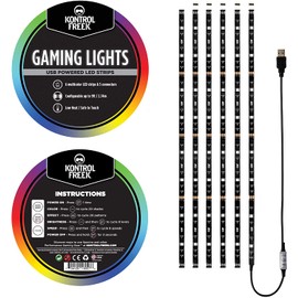 KontrolFreek Gaming Lights: LED Strip Lights, USB Powered with Controller, 3M Adhesive for TV, Console, PC, Wall (9 ft)