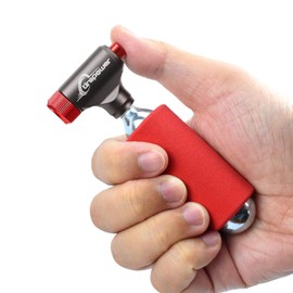 Ctrepower CO2 Bike Tire Inflator – Quick Push-Button Release, Fits Presta & Schrader Valves, Durable Aluminum Alloy CO2 Pump (Cartridges Not Included) (Gunmetal Grey-red)