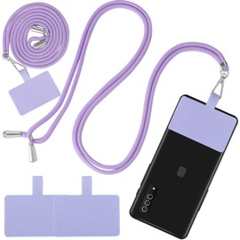cobee Phone Lanyard, Adjustable Cell Phone Lanyard Universal Nylon Neck Strap Detachable Phone Crossbody Lanyard Phone Tether with 2pcs Phone Patches Compatible with Most Smartphones(Purple)
