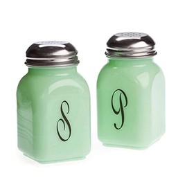 Mosser Glass Jadeite Monogram Salt & Pepper Shaker Set