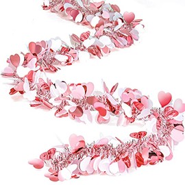 52.5 Feet Valentines Heart Tinsel Garland Includes 6.6 Feet Each Metallic Tinsel Twist Garland Shiny Decoration for Tree Wreath Wedding Party Hanging Decoration Supplies (Pink,8 Pieces)