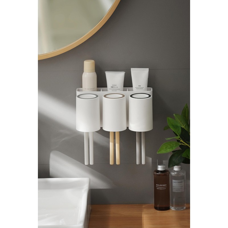 FLAUVEL Wall-Mounted Toothbrush and Toothpaste Holder - Self-Draining Design, Easy