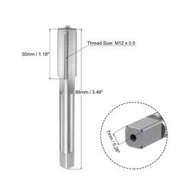 sourcing map Tap M12 x 0.5 Left Tap HSS (High-Speed Steel) Uncoated 4 Straight Cutting Taps H2 Tolerance