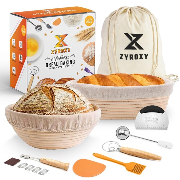 ZYROXY Sourdough Starter Kit, Banneton Bread Proofing Basket with Liners,