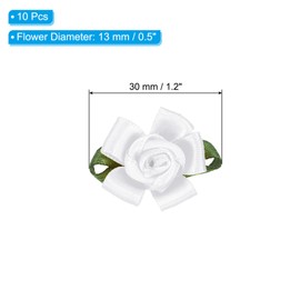 PATIKIL Mini Satin Ribbon Roses, 10 Pcs Small Rosettes Fabric Flowers with Green Leaves for Craft Projects Embellishments Applique, White