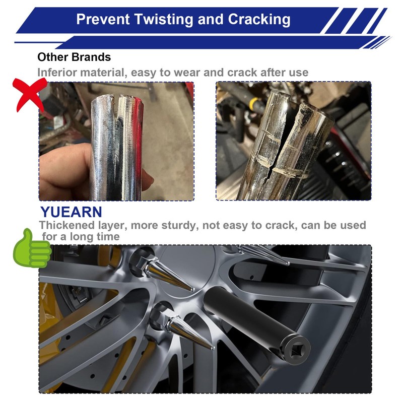 YUEARN Spike Lug Nuts Socket, Durable Socket with 19mm Hex,