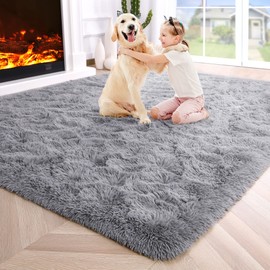 Noahas Fluffy Grey Rugs for Bedroom,4x6 Shaggy Fuzzy Bedroom Rug Carpet,Soft Rug for Kids Room,Thick Area Rugs for Living Room,Plush Nursery Rug for Baby,Cute Room Decor for Girls Boys