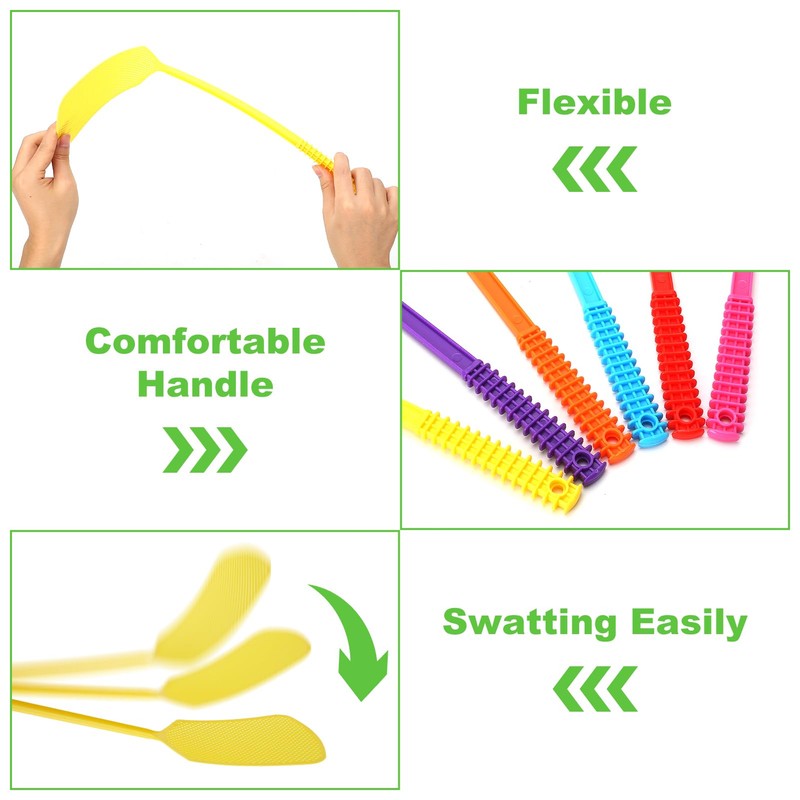 Fly Swatter,Plastic Flyswatters Multi-Pack,6 Bulk Vibrant Colorful Fly Killer,Long Handle